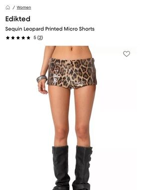 Edikted Leopard Sequin Shorts in Black and Brown